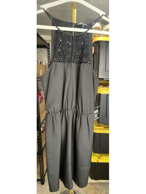 Express Black Halter Mini Dress Women's M Sequin Crochet Keyhole NWT Party Dress
